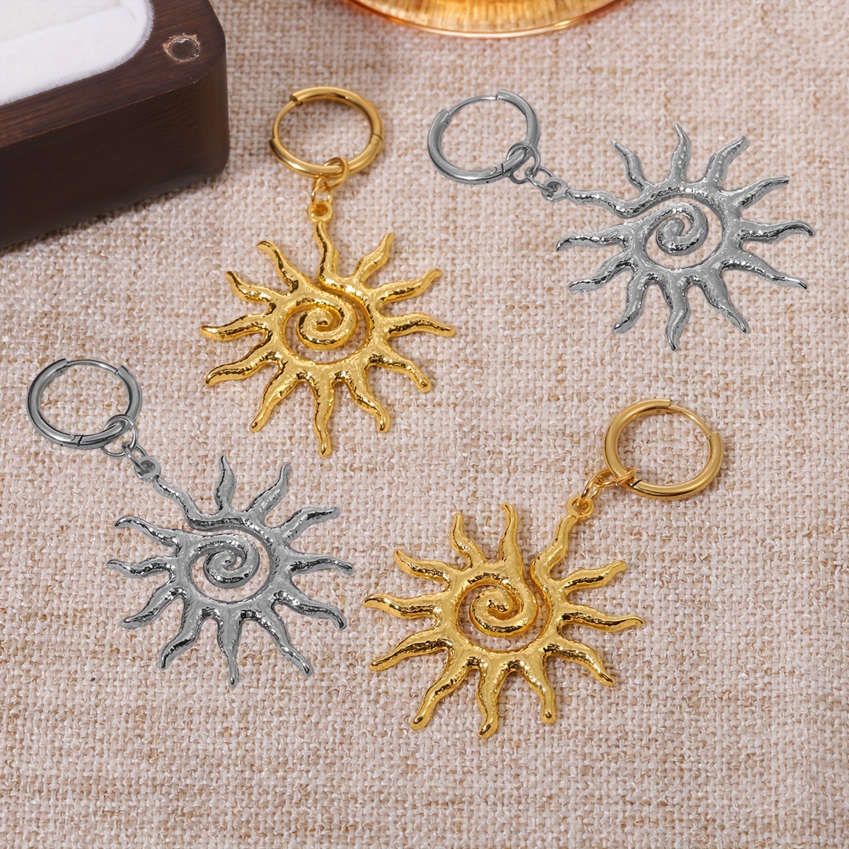 Sun-Shaped Stainless Steel Earrings — Vintage Style Gift